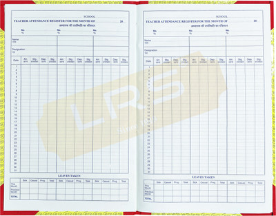 LRS Teacher Attendance Register with Time and Signature In and Out 100 Pages - Pack of 1 - 32*20 cm 3-Part Teacher Attendance Register(1 Sets)