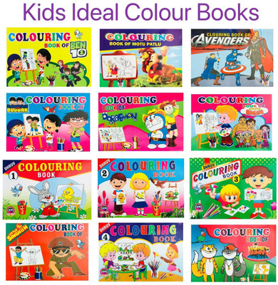 My First Kids Ideal Colour Books Collections (Set Of 12) - Ben 10, Motu Patlu, Avengers, Doraemon, Little Singham, Honey Bunny Ka Jholmaal, Colours Volume-1,2,3 & 4(Paperback, KIDS IDEAL BOOK)