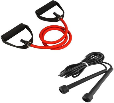 EMMKITZ Pull Rope Exercise Cords For Fitness with Cotton Skipping Rope Resistance Tube(red & black)