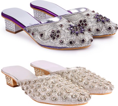 Zionk Women Heels(Purple, Silver, White , 5)