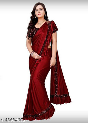 fem hub Solid/Plain Daily Wear Lycra Blend Saree(Maroon)