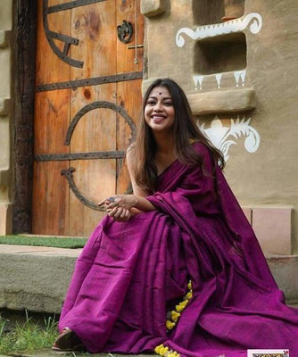 SGRNWI Solid/Plain Handloom Pure Silk Saree(Magenta)