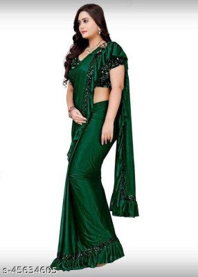 fem hub Solid/Plain Daily Wear Lycra Blend Saree(Green)