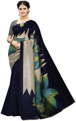Saadhvi Floral Print Bollywood Art Silk Saree(Dark Blue)