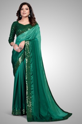 Mamatva Embellished Bollywood Silk Blend Saree(Green)