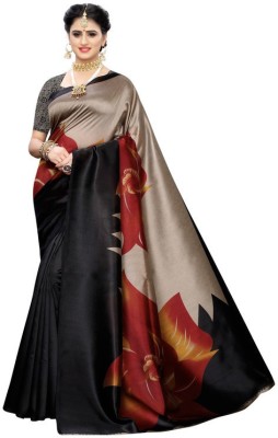 Suntex Floral Print Bollywood Art Silk Saree(Black)