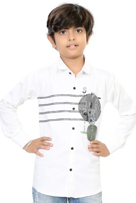 STUD APPARELS Boys Printed Casual White Shirt