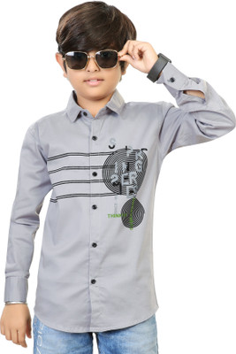 STUD APPARELS Boys Printed Casual Grey Shirt