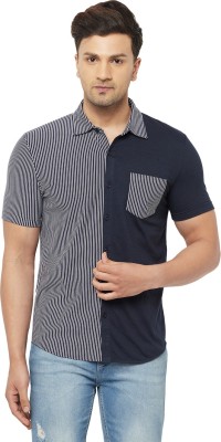 GLITO Men Striped Casual White, Blue Shirt