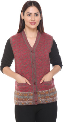 aarbee Self Design V Neck Casual Women Purple Sweater