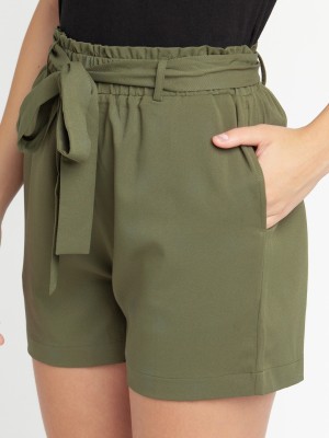 Zink London Solid Women Green Basic Shorts