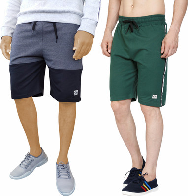 GYRFALCON Self Design Men Grey, Green Regular Shorts