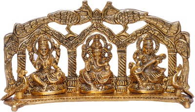 KridayKraft Laxmi Ganesha Saraswati Metal Statue/Murti for Diwali Pooja&Home Decor,Religious Decorative Showpiece  -  14 cm(Metal, Gold)