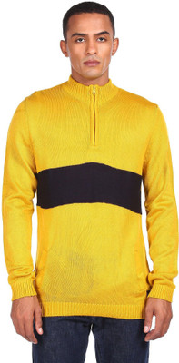 FLYING MACHINE Colorblock High Neck Casual Men Black, Yellow Sweater
