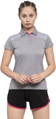 UNPAR Solid Women Polo Neck Grey T-Shirt