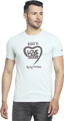 BEING HUMAN Solid Men Crew Neck Light Blue T-Shirt