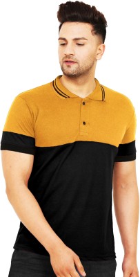 Leotude Colorblock Men Polo Neck Yellow T-Shirt