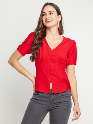 Zink London Casual Solid Women Red Top