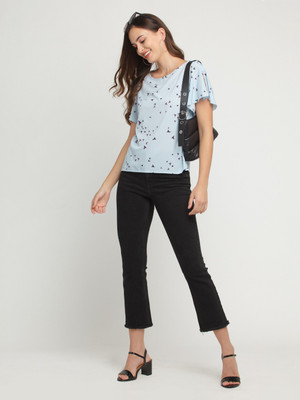 Zink London Casual Printed Women Light Blue Top