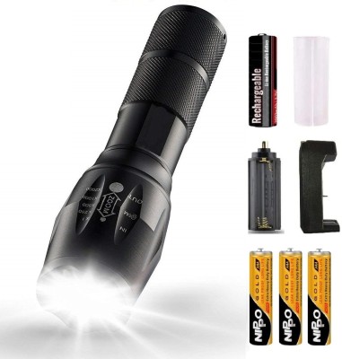 jamunesh Rechargeable 5 MODES Waterproof Zoomable Long Range Focus Torch Light Torch(Black, 3.3 cm, Rechargeable)
