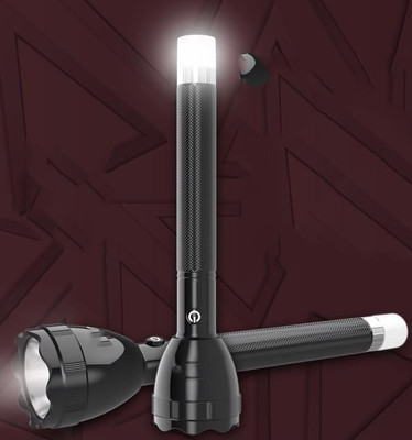 iDOLESHOP ® Dual Mode Power Full Led Rechargeable Torch Light Up to 900 Meter Range 9 hrs Torch Emergency Light(Black)