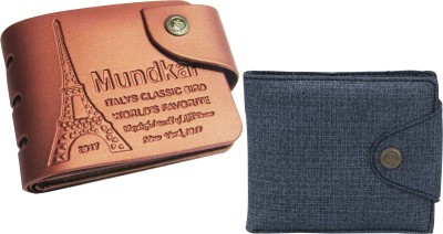 Mundkar Boys Casual Blue, Tan Artificial Leather Wallet(5 Card Slots, Pack of 2)