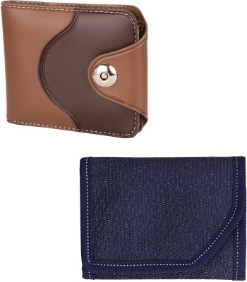 Peacock Mundkar Boys Brown, Blue Denim, Artificial Leather Wallet(5 Card Slots, Pack of 2)