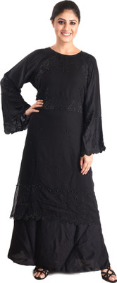 HAWAI Polycotton Solid, Self Design Burqa With Hijab(Black)