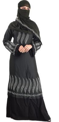 HAWAI Polycotton Solid, Self Design Burqa With Hijab(Black)