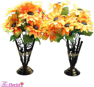 The Florist sunflowers bouquet with vase Yellow Sunflower Artificial Flower  with Pot(17 inch, Pack of 2, Flower with Basket)