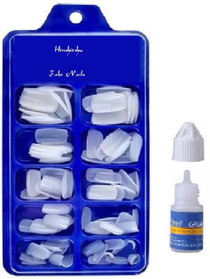 HINSHITSHU Reusable Arylic False nails With Glue White(Pack of 100)