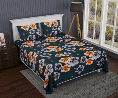 Qfab 300 TC Polycotton King Floral Flat Bedsheet(Pack of 1, Blue)