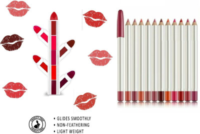 GFSU 5 IN 1 LIPSTICK MATTE CRAYON LONG LASTING MATTE WITH LIP LINER SOFT MAKEUP COMBO(2 Items in the set)