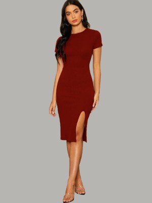 ANBICH Women Bodycon Maroon Dress