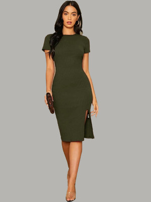 Nalax Designs Women Bodycon Dark Green Above Knee/Mid Thigh Length Dress