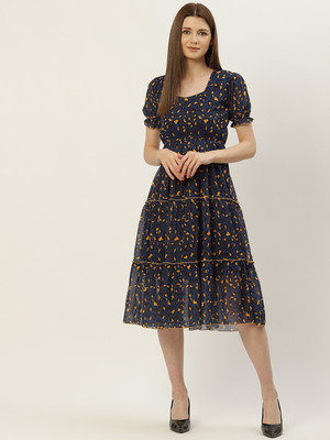 SLENOR Women A-line Multicolor Midi/Calf Length Dress