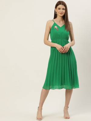 SLENOR Women A-line Green Dress