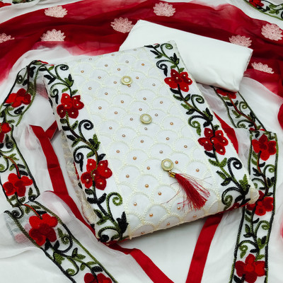 MEHZEEL FAB Cotton Blend Embroidered Kurta & Churidar Material