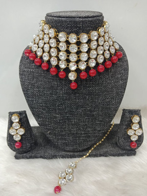 White pearl Alloy Gold-plated Red, White Jewellery Set(Pack of 1)