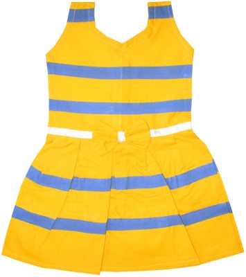 Aadhiba Collections Girls Midi/Knee Length Casual Dress(Yellow, Sleeveless)