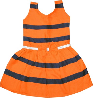 Aadhiba Collections Girls Midi/Knee Length Party Dress(Orange, Sleeveless)