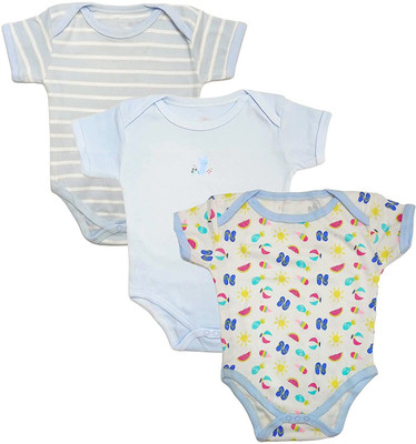 VADMANS Romper For Baby Boys & Baby Girls Casual Printed Pure Cotton(Blue, Pack of 3)