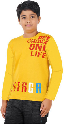 CHECKERSBAY Boys Typography Cotton Blend Regular T Shirt(Yellow, Pack of 1)