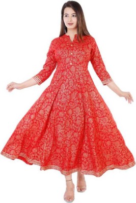 Som&Dee Women Printed Flared Kurta(Red)