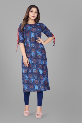 jaykhodal Women Bandhani A-line Kurta(Blue)