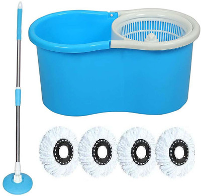Kund Magic Spin Mop 360° Rotating Easy Moving Spin Mop Bucket with 4 Refill Mop Set(Multicolor)