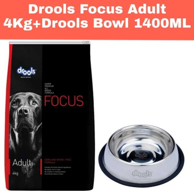 Drools Focus Adult 4Kg Super Premium Dog Food+ Bowl 1400ML Chicken 4 kg (2x2 kg) Dry Adult Dog Food