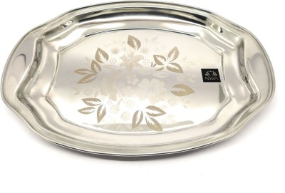Nyra Stainless Steel Designer Tray with Laser Print Available in 5 Different Sizes Tray(Pack of 4)