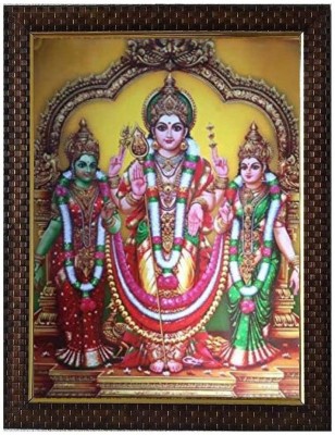 SVC Handicrafts Lord Subramanya Swamy Murugan Valli Devasena Photo Frame for Pooja Room Religious Frame