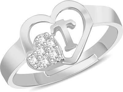 MEENAZ CZ AD Adjustable Alphabet T Initial Letter Name Stylish Valentine Lovers gf bf Stainless Steel Diamond, Cubic Zirconia, Zircon Rhodium, Platinum, Silver Plated Ring